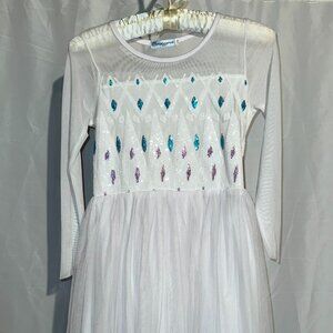 Ghnatygren Girl's White and Purple Elsa Tulle Dress w/ Sequins sz 140 /8-10